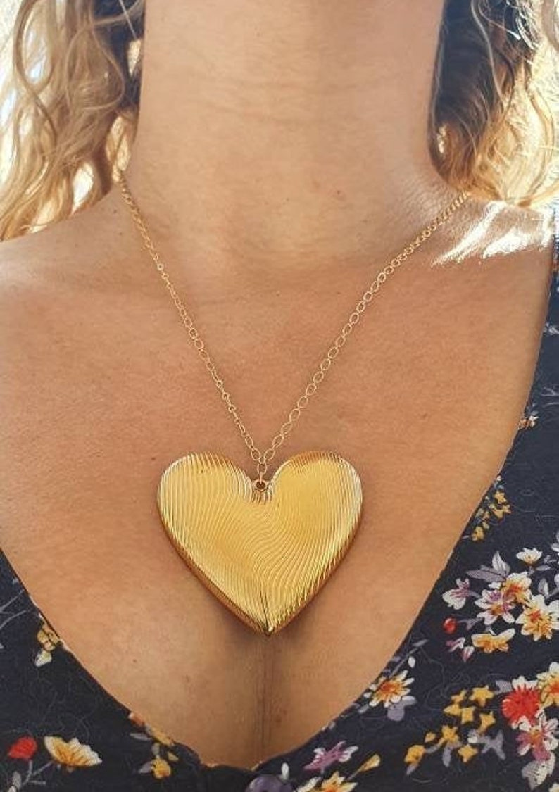 Big Gold Heart Necklace, Large Heart Gold Chain Necklace, Heart Charm Jewelry, Gold Chain For Mother, Love Birthday HEART Pendant, Mom Gift image 1