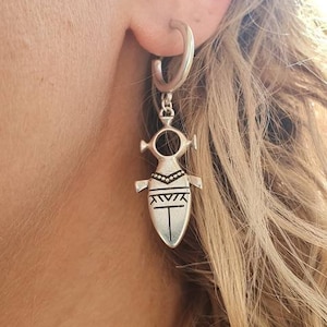 Créoles pendantes en argent touareg, bijoux tribaux ethniques