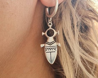 Tuareg Silver Dangle Hoop Earrings, Ethnic Tribal Jewelry