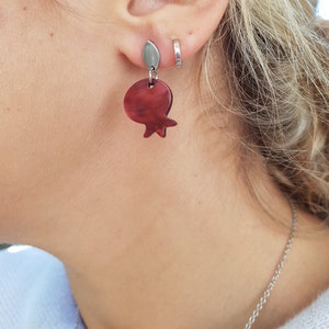 Pomegranate Earring, Pomegranate Charm, Red Earrings, Cute Gift, Drop Small Earrings, Acrylic Earrings, Stainless Steel,  Festive Earrings