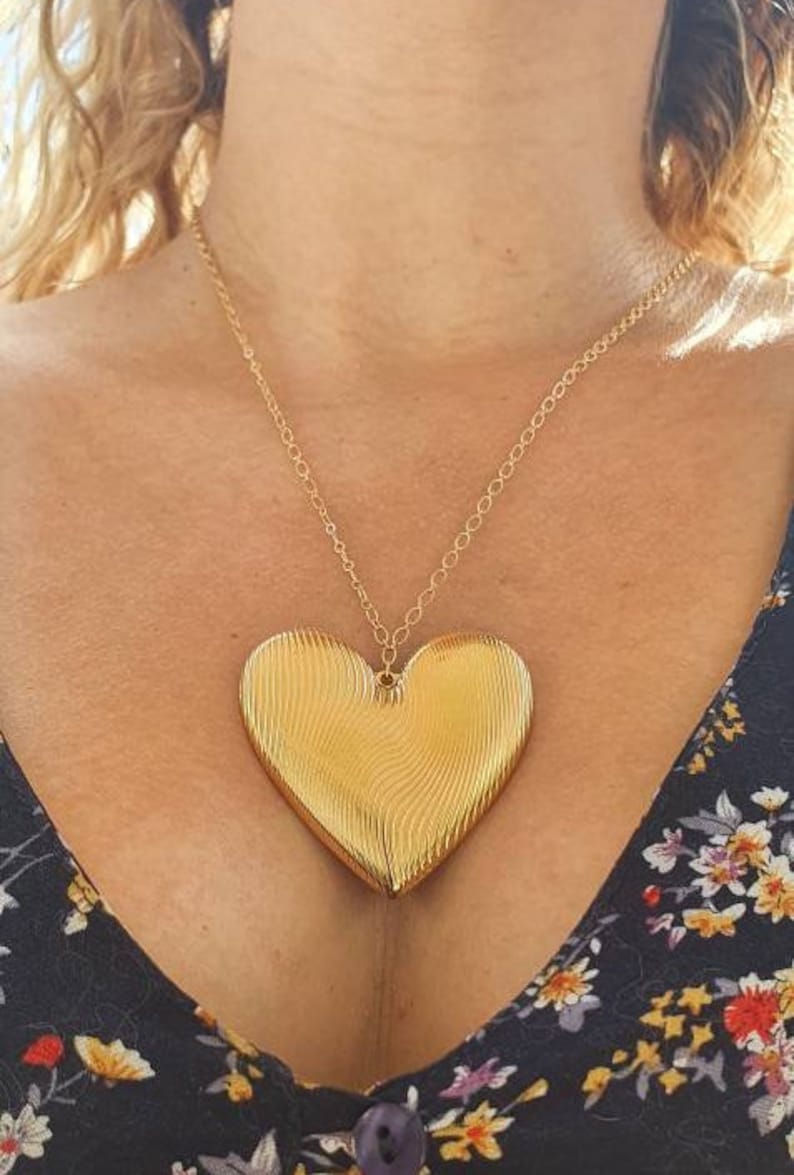 Big Gold Heart Necklace, Large Heart Gold Chain Necklace, Heart Charm Jewelry, Gold Chain For Mother, Love Birthday HEART Pendant, Mom Gift image 2