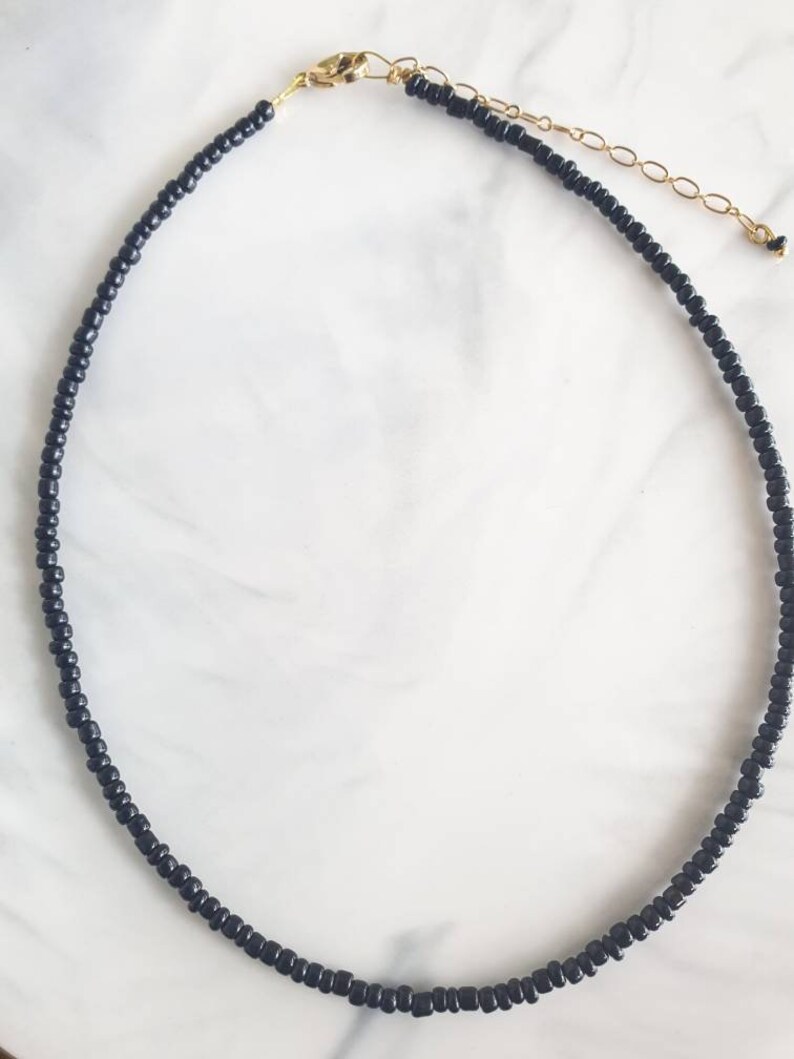 Beaded Glass Necklace Simple Everyday Necklace Glass Beads Pendant Necklace For Mom Black Beaded Choker Necklace Black Women Choker