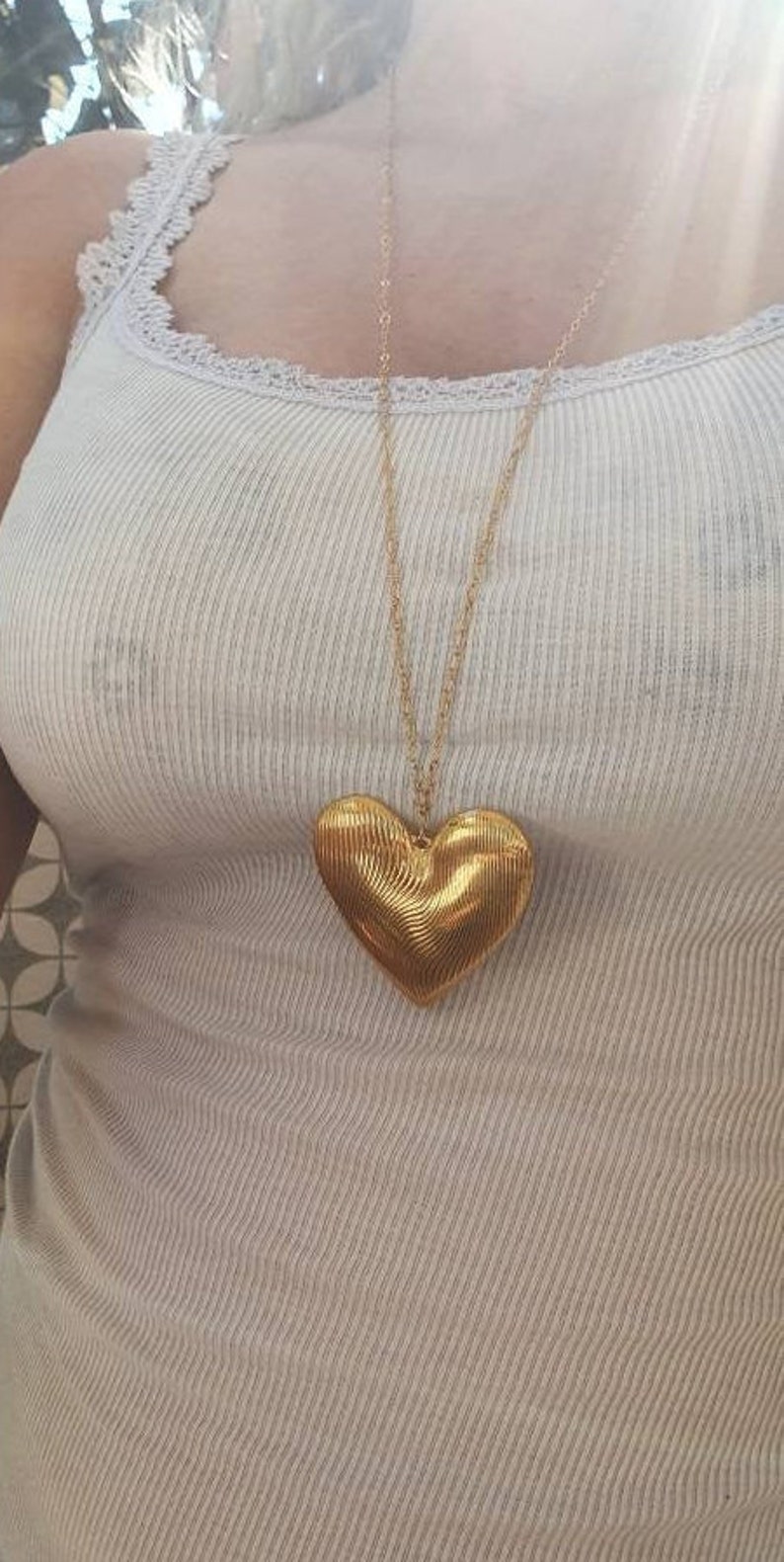 Big Gold Heart Necklace, Large Heart Gold Chain Necklace, Heart Charm Jewelry, Gold Chain For Mother, Love Birthday HEART Pendant, Mom Gift image 5