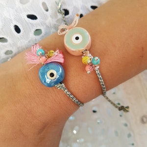 Macrame eye bracelet, Tassel bracelet for woman, Ceramic bracelets, Evil eye bracelet, Bracelets for women, Beads Bracelet, Gift for mom,