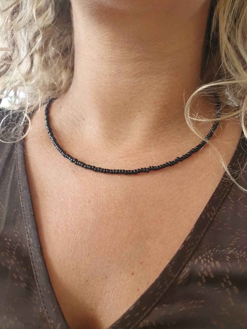 Beaded Glass Necklace Simple Everyday Necklace Glass Beads Pendant Necklace For Mom Black Beaded Choker Necklace Black Women Choker