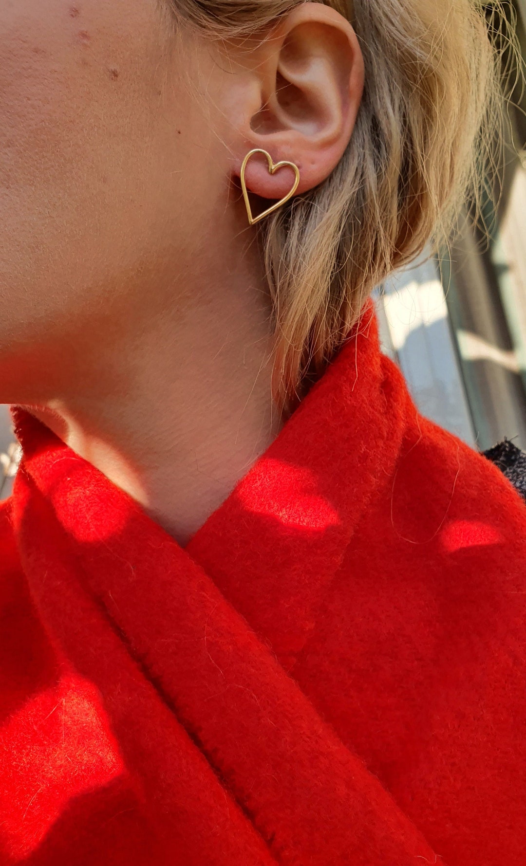 Gold Heart Stud Earrings Gold STAR Geometric Earrings Etsy