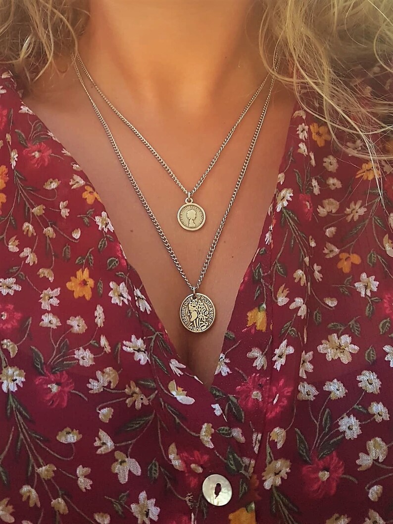 Silver Coin Necklace Queen Elizabeth Set Medallion Queen Etsy