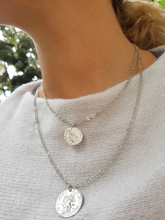 Coin Charm Necklace Medallion Necklace Silver Coin Necklace Vintage Coin Silver Disc Necklace Oval Coin Necklace Coin Necklace Silver
