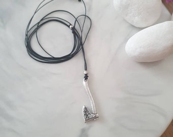 Pendentif hache en argent antique, cordon réglable en coton ciré, collier unisexe amulette de force, cadeau pour lui, breloques de bijoux hache, bijoux pour hommes