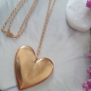 Big Gold Heart Necklace, Large Heart Gold Chain Necklace, Heart Charm Jewelry, Gold Chain For Mother, Love Birthday HEART Pendant, Mom Gift image 4