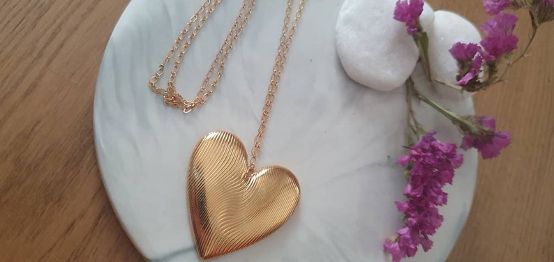 Big Gold Heart Necklace, Large Heart Gold Chain Necklace, Heart Charm Jewelry, Gold Chain For Mother, Love Birthday HEART Pendant, Mom Gift image 4