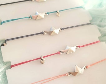 Bracciale in argento BOAT, ciondoli per barche di carta origami, gioielli in barca per regalo, braccialetti pastello colorati, braccialetto carino per ragazze, piccoli ciondoli a cuore