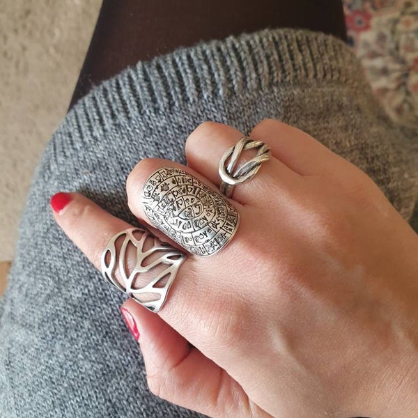 Silver KNOT Ring, Thick Knot Midi Ring, Knuckle Large rings, Antique Ethnic Tribal Ring for men or women, Unisex Silver Rings, Adjustable