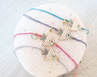 Gold Angel Fish Bracelets, Gold Enamel FISH Bracelet,  Angelfish Charms, Unisex Jewelry For Men or Womens, Bracelets For Kids,  Fish Lovers