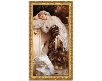 Print on canvas with painted effect with classic gold wooden frame - Made in Italy - FREDERIC LEIGHTON Odalisque