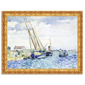 Print on canvas with painted effect with classic gold wooden frame - Henri-Edmond Cross - Marine Scene