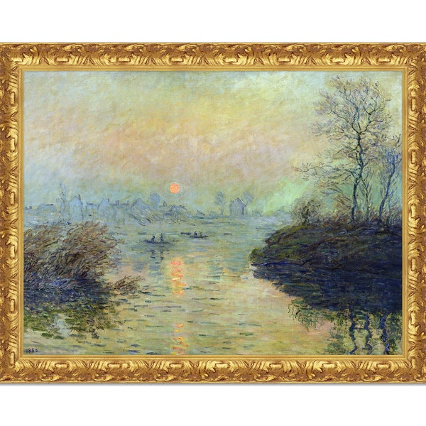 Framed Canvas Print - Made in Italy - Claude Monet Sun Setting over the Seine at Lavacourt