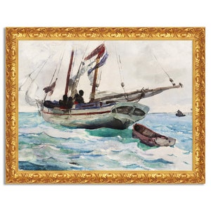 Print on canvas with painted effect with classic gold wooden frame - Winslow Homer - Schooner–Nassau