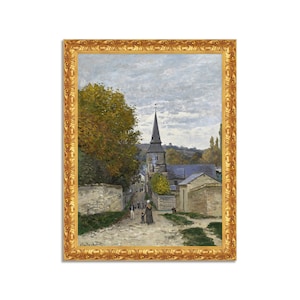Impression sur toile effet peint avec cadre classique en bois doré - Made in Italy - Claude Monet - Rue à Sainte-Adresse