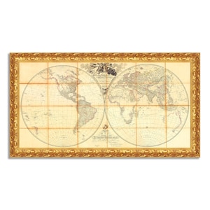 Impression sur toile avec effet peint avec cadre classique en bois doré - Fabriqué en Italie - Aaron Arrowsmith - Carte du monde