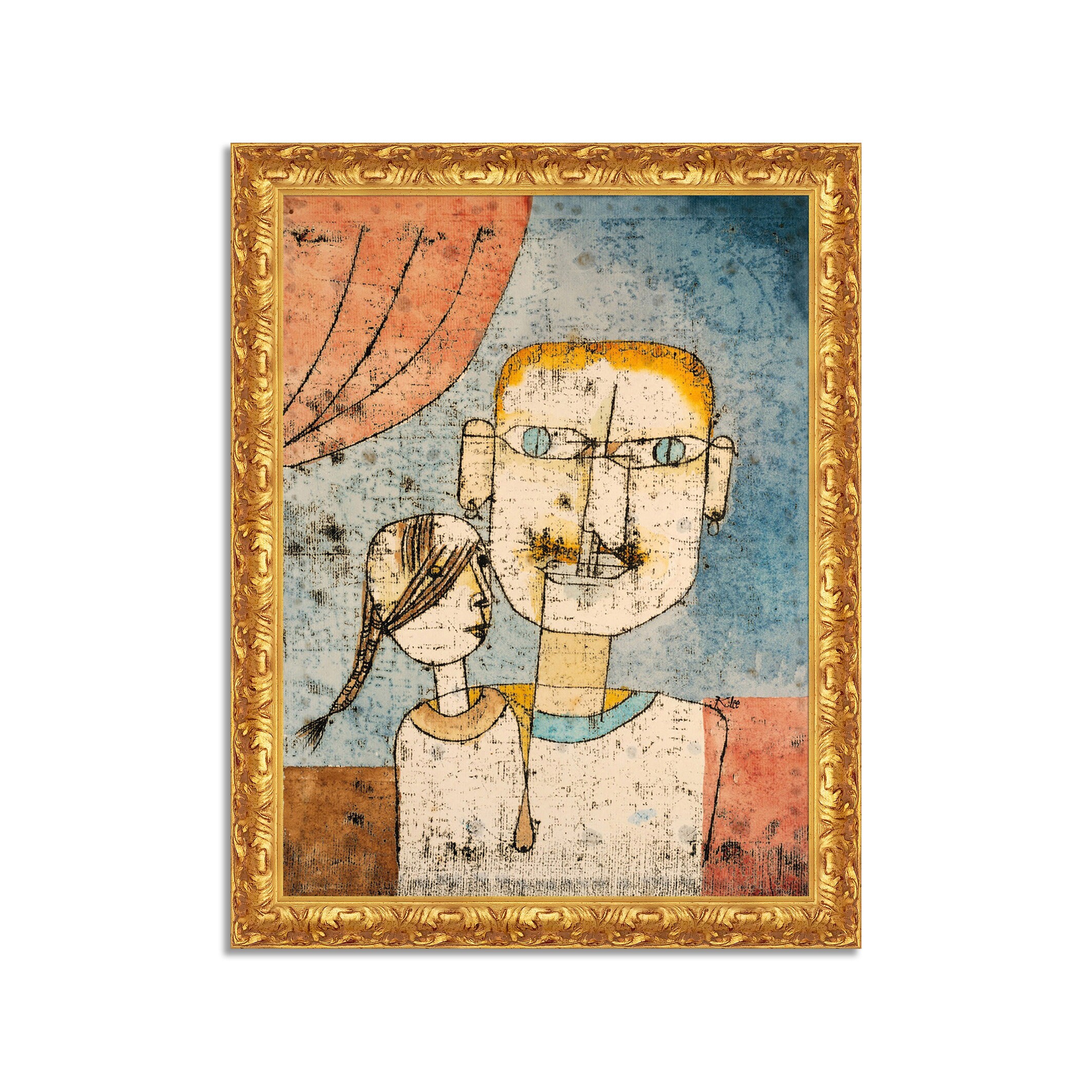 Print on canvas with painted effect with classic gold wooden frame - Paul Klee - Adam and little Eve