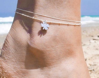 Delicadas tobilleras de plata esterlina, pulsera de tobillera, tobillera de cadena de plata, joyería de playa de verano, tobilleras impermeables para mujeres, regalos para mujeres