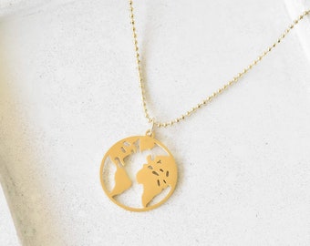 Gold Necklace, Global Citizen Pendant , Travel Inspired Gift, World Traveler Necklace, World Map Necklace, Christmas Gift for Her