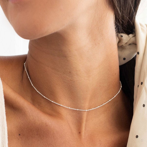 Minimalist Dainty Silver Choker, Stackable Silver Necklace, Minimal Chain Necklace, Simple Layering Silver Necklace, Minimal Jewelry, BFF