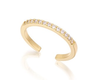 Anillo ajustable del dedo del pie de oro CZ, anillo del dedo del pie de la banda, anillo midi de oro, anillo de nudillo, anillos del dedo del pie para las mujeres, joyería del pie, joyería de la boda de la playa, verano