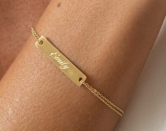 Gold Fill Bracelet, Personalized Bar Bracelet, Women Custom Bracelet, Engraved Bracelet, Personalized Gold Bracelet, Dainty Gold Bracelet