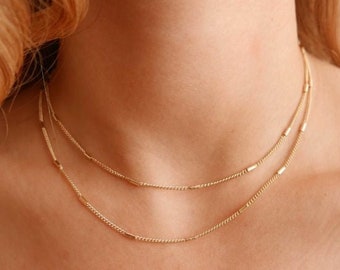 Double Layer Gold Necklace Set, Two Strand Choker, Multi Strand Necklace, Gold Simple Chain Jewelry, Gift For Girl Daughter Mom Wife BFF Her