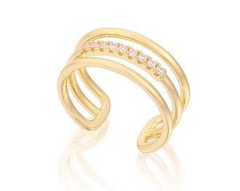 Anillo de dedo del pie de triple banda, anillo de dedo del pie de oro ajustable, anillo midi, anillo de nudillo, anillos de dedo del pie para mujeres, joyería delicada para pies, joyería para mujeres, BFF