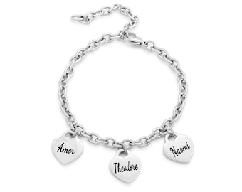 Personalized Charm Bracelet for Grandma, Birthday Gift for Her Nan Auntie, Bracelet for Grandmother with Engraved Names, Nan Birthday Gifts