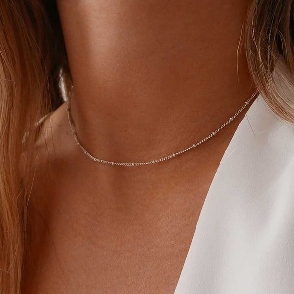 Dainty Thin Silver Chain Choker Necklace, Minimal Simple Necklace, Delicate Layering Choker, Gift For BFF Mom Wife Girlfriend Best Friend