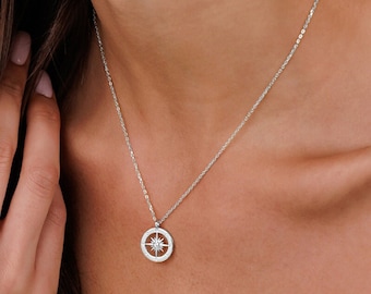 Dainty Silver Compass Charm Necklace, Travelers Necklace, Graduation Gift, Gifts For Women, Necklaces for Women, North Star Necklace, BFF