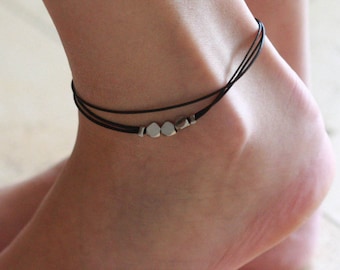 Black Anklet, Black Ankle Bracelet, Simple Beaded Anklet, Summer Bracelet, Boho Ankle Bracelet, Foot Jewelry, Beach Jewelry, Summer Jewelry