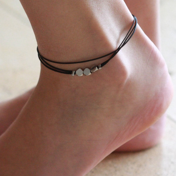 Black Anklet, Black Ankle Bracelet, Simple Beaded Anklet, Summer Bracelet, Boho Ankle Bracelet, Foot Jewelry, Beach Jewelry, Summer Jewelry