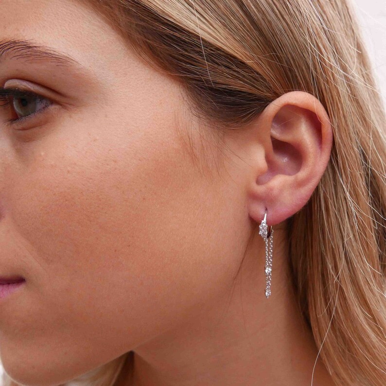 Delicate Hoops Dainty Hoops Boho Dangle Charm Hoops Huggie Hoops Silver Chain Earrings Dangle Chain Earrings Silver Cz Hoop Earrings