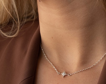 Dainty Silver Star Pendant Choker Collana, Girocollo a catena d'argento, Collana impilabile, Collana collare d'argento, Collana Boho semplice minimalista