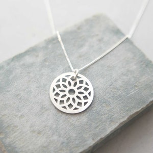 Flower of Life Necklace, Spiritual Necklace, Silver Disc Necklace, Minimal Necklace, Silver Boho Necklace, Delicate Necklace, Yoga Jewelry