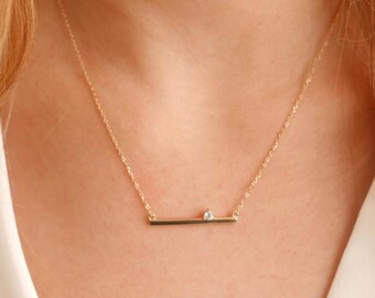 Gold Bar Necklace, Bar Necklace Gold, Gold Layering Necklace, Stacking Necklace, Simple Gold Chain Bar, Best Friend Gift for Her, Grandpa