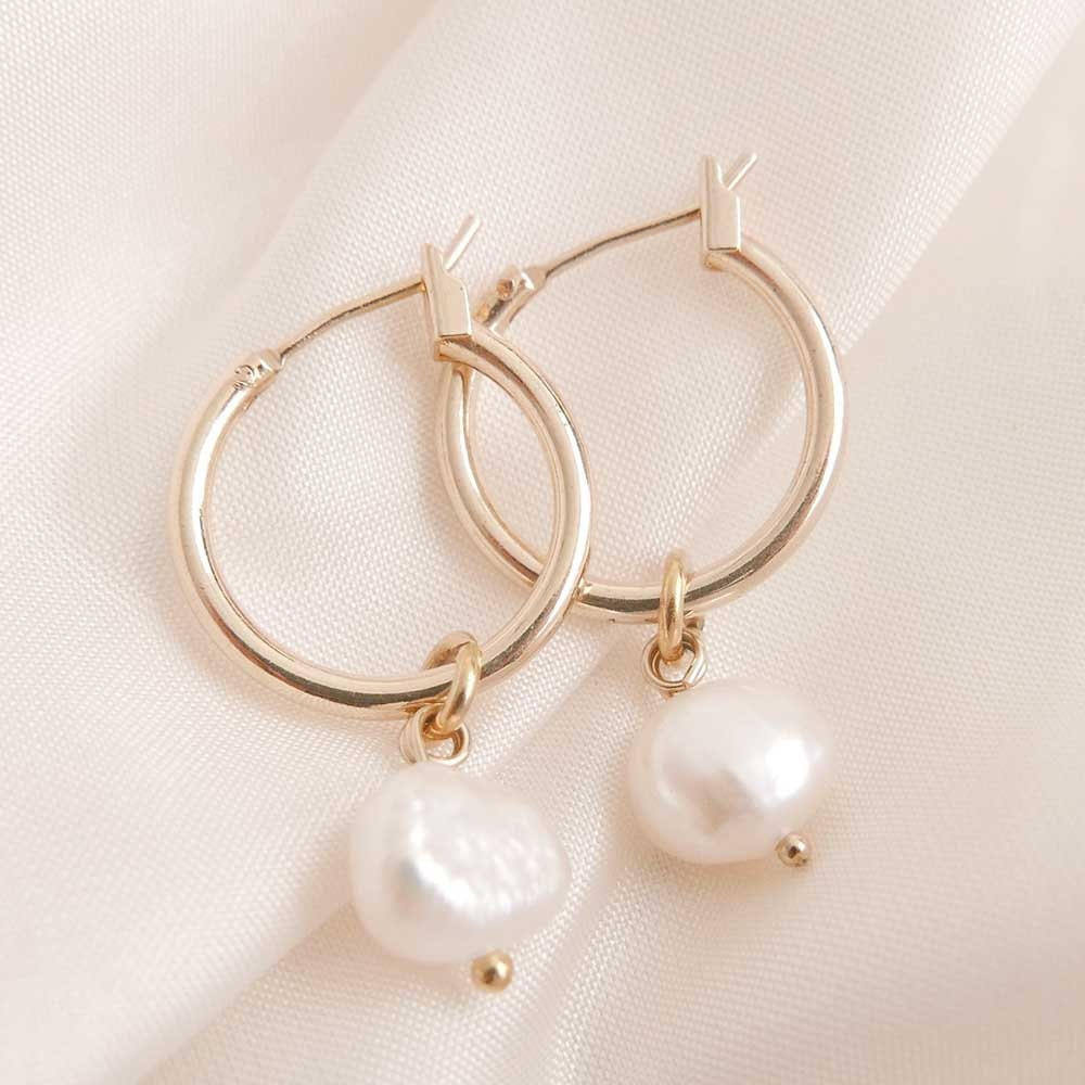 Pearl Charm Earrings Dangle Charm Hoops Pearl Dangle Etsy
