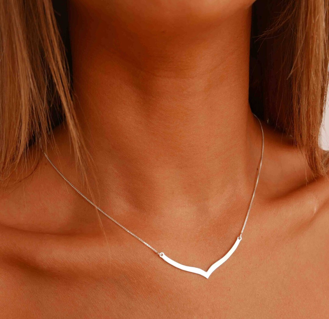 Sterling Silver Small Chevron Necklace, Silver V Necklace, Minimalist
