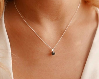 Black Cz Diamond Solitaire Necklace, Silver Minimalist Black Necklace, Dainty Cz Necklace, Simple Necklace, Crystal Necklace, BFF Gift, Wife