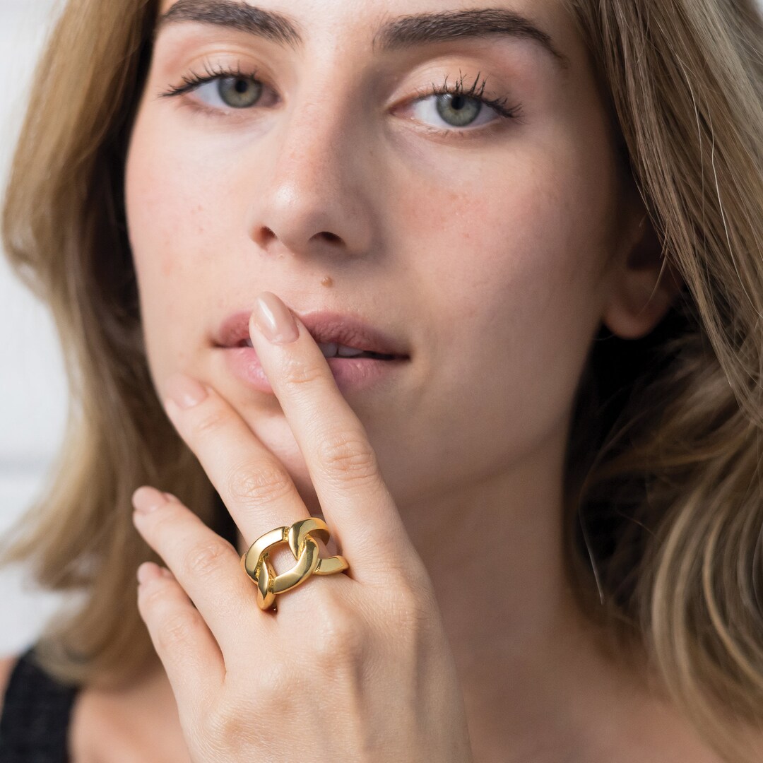 Gold Unique Ring, Open Ring, Pinky Ring, Chunky Silver Ring, Minimalist