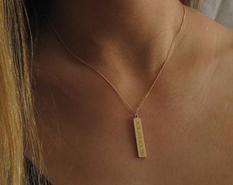 Personalized Vertical Bar Necklace, Gold Custom Bar Necklace, Engraved Coordinates jewelry, Personalized Name Jewelry, Bridesmaids Gift Her