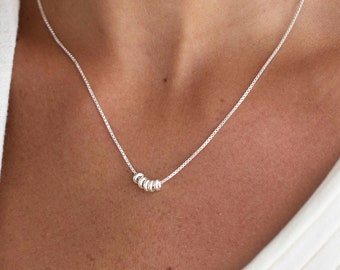 Silver Boho Necklace - Silver Bead Necklace - Bead Pendant Necklace- Thin Dainty Silver Necklace- Minimalist Jewelry- Christmas Gift for Her