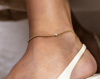 Delicate Gold Chain Anklet, Gold CZ Anklet, Gold Anklet for Women, Dainty Ankle Bracelet, Bridal Anklet, Summer Jewelry, Beach Jewelry