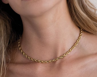 Dainty Gold Rope Chain Choker Necklace, Twisted Gold Chain Necklace, Chunky Chain Necklace, Thick Gold Necklace, Simple Necklaces For Women