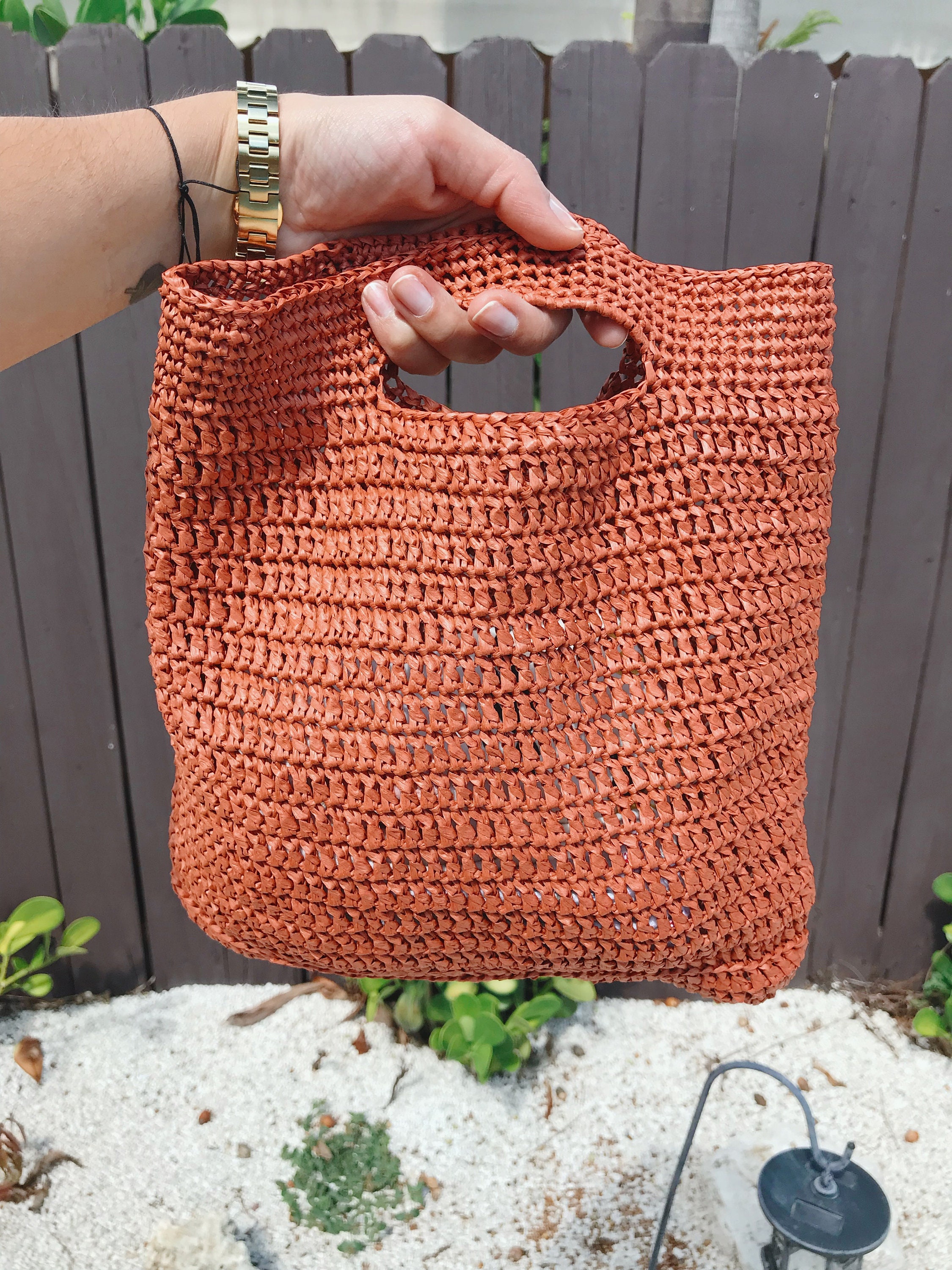 Handmade raffia beach bag purse crochet bag | Etsy